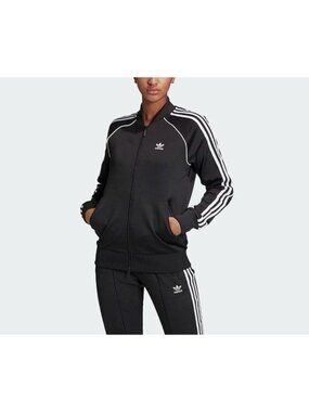 Adidas Track Top Jacket Kids Primeblue Full Zip Closure Size 9 10 Y Black White